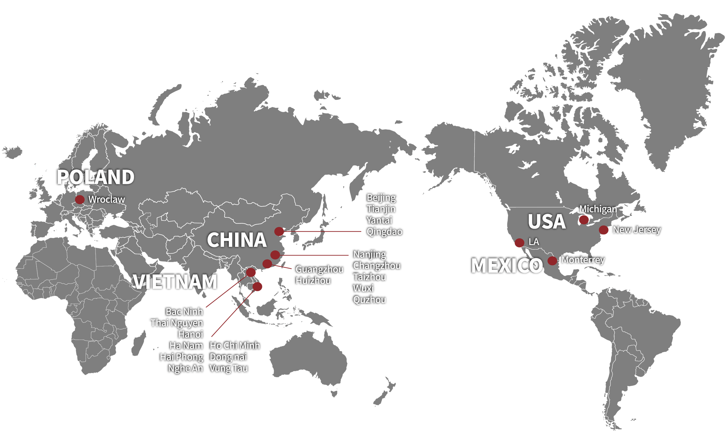 LA, Beijing, Yantai, Tianjin, Qingdao, Nanjing, Guangzhou, Huizhou, Hải Phòng, Ho Chi Minh City